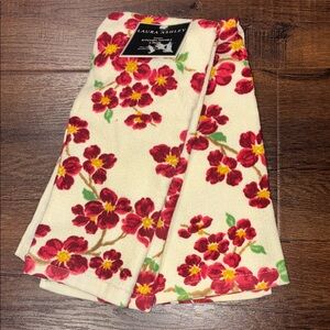 NEW 2 Laura Ashley Red POPPY Floral Kitchen Towels Cotton 16” x 26”